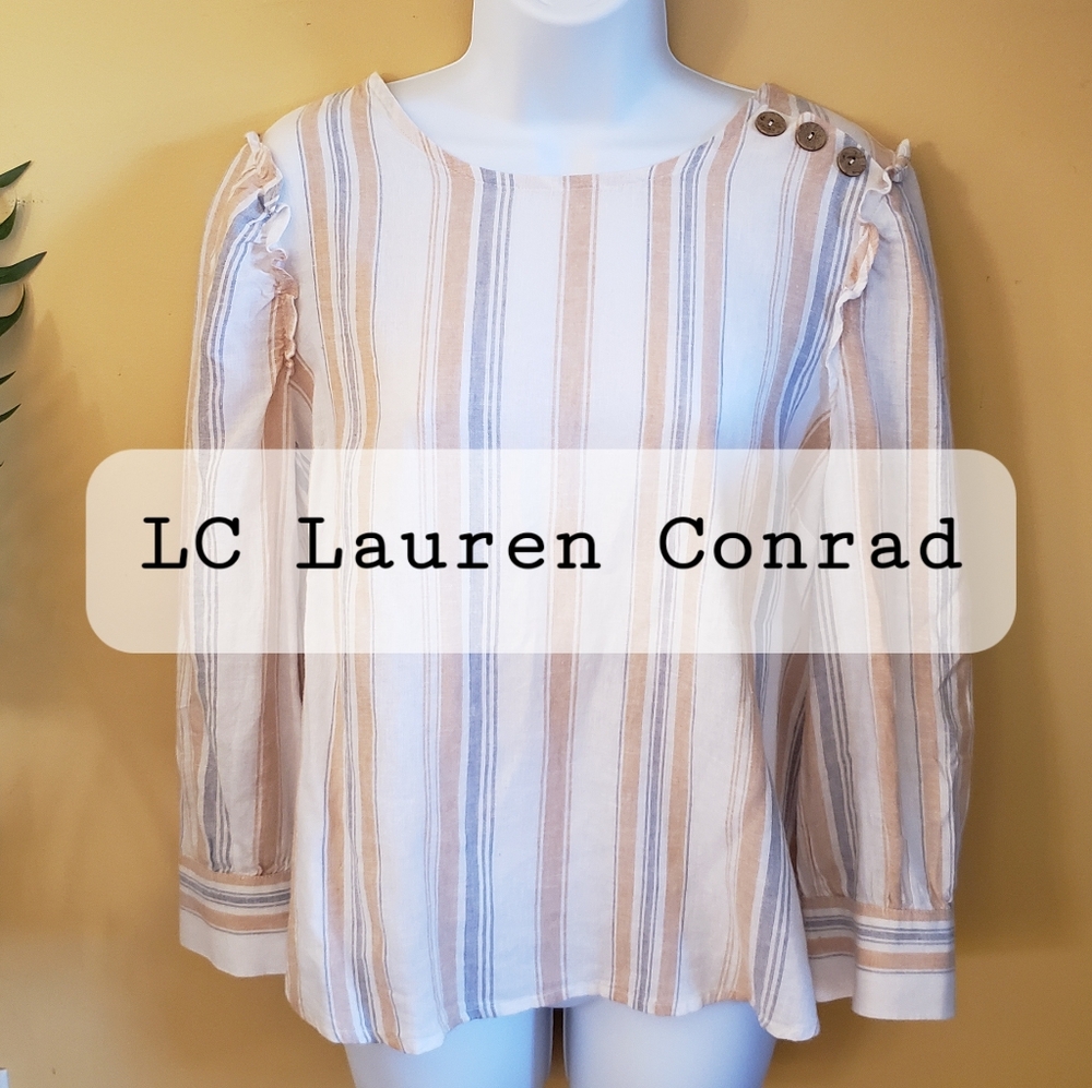 Lauren Conrad linen ruffle sleeve top